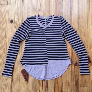 Wilt XS Black &  Purple Pink Striped Thermal Long Sleeve Asymmetrical Shirt